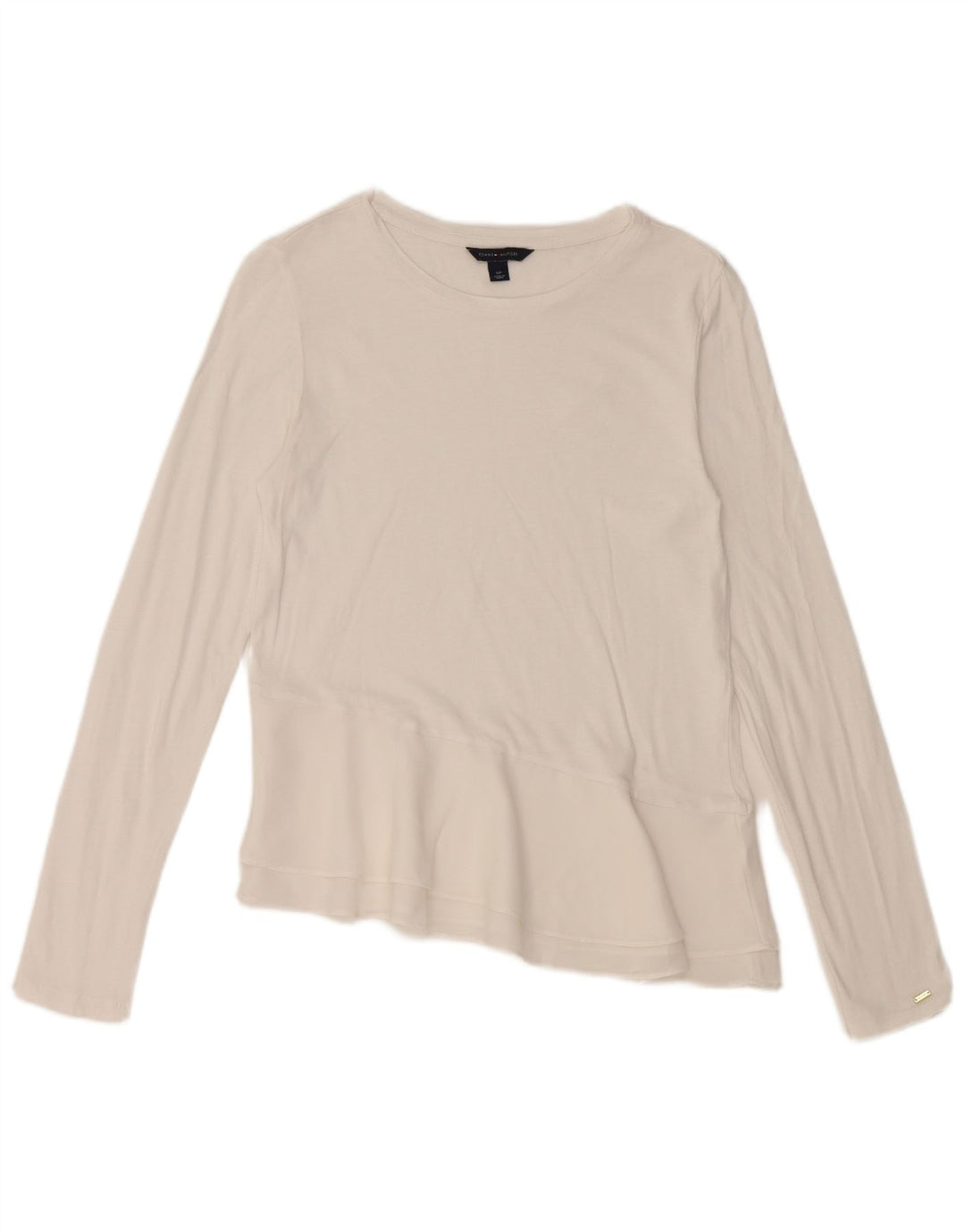 TOMMY HILFIGER Top asimmetrico da donna manica lunga UK 10 piccolo bianco