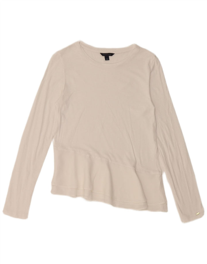 TOMMY HILFIGER Top asimmetrico da donna manica lunga UK 10 piccolo bianco