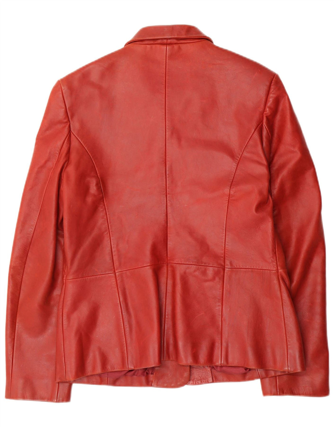 Giacca blazer in pelle da donna a 3 bottoni VINTAGE UK 14 pelle rossa media