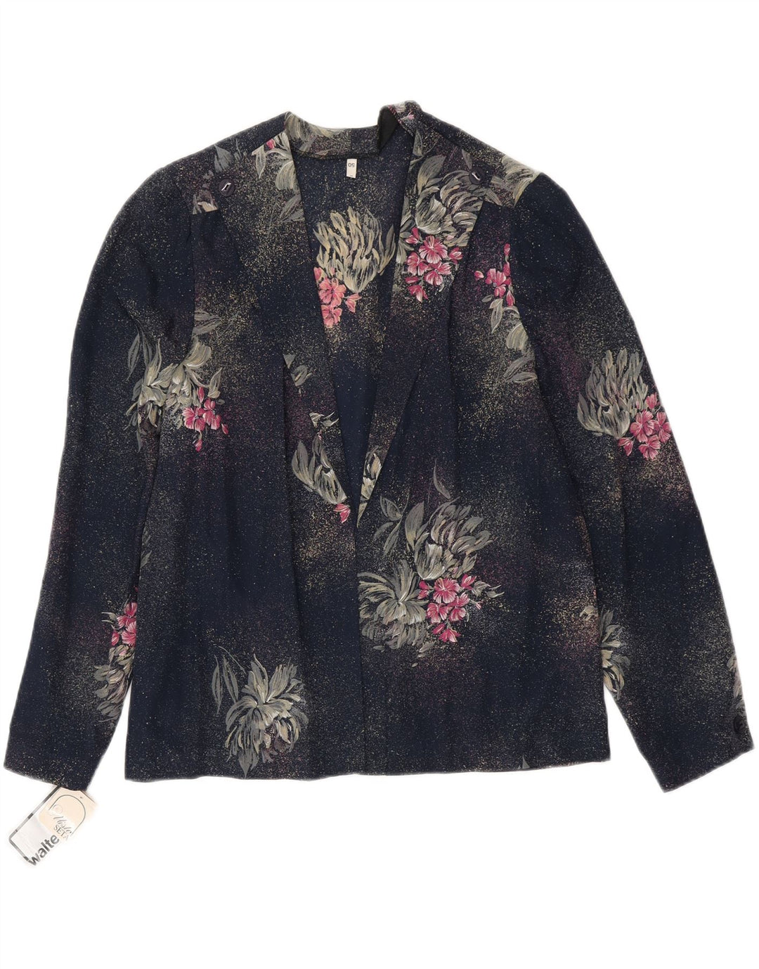 Set 2 pezzi VINTAGE da donna IT 50 XL Poliestere floreale blu navy
