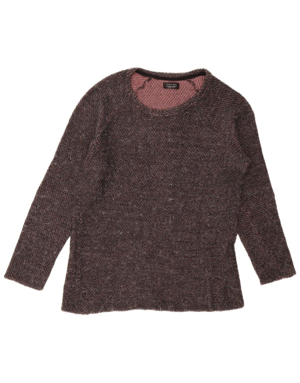 Maglione Zara da uomo con scollo a barca in acrilico a righe grigio medio