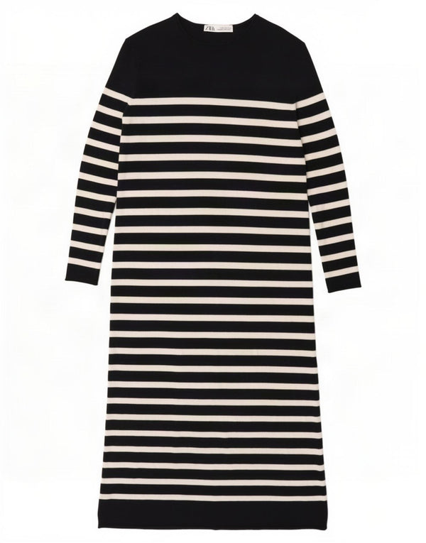 Abito maglione a maniche lunghe da donna Zara UK 10 piccolo in viscosa a righe blu navy