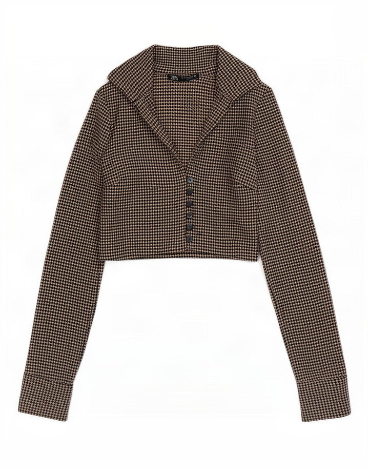 Camicetta corta da donna Zara UK 6 XS Poliestere pied de poule marrone