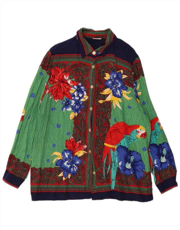 Camicetta camicia vintage da donna UK 16 grande floreale multicolore