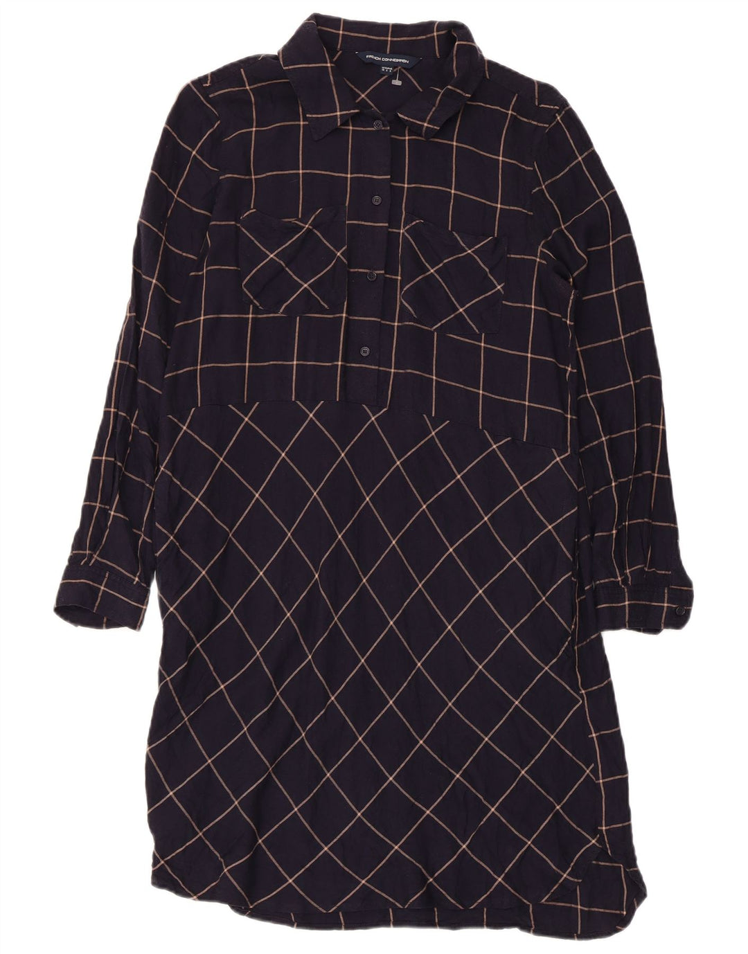 Abito camicia pullover da donna French Connection UK 10 piccolo quadretto blu navy