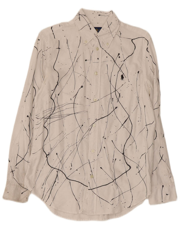 Ralph Lauren Womens Abstract Pattern Relaxed Fit Shirt US 6 Medium White