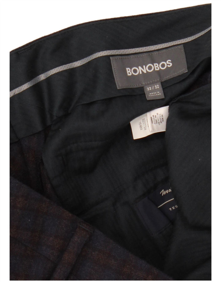 BONOBOS Pantaloni chino dritti da uomo W33 L32 Lana a quadri blu navy