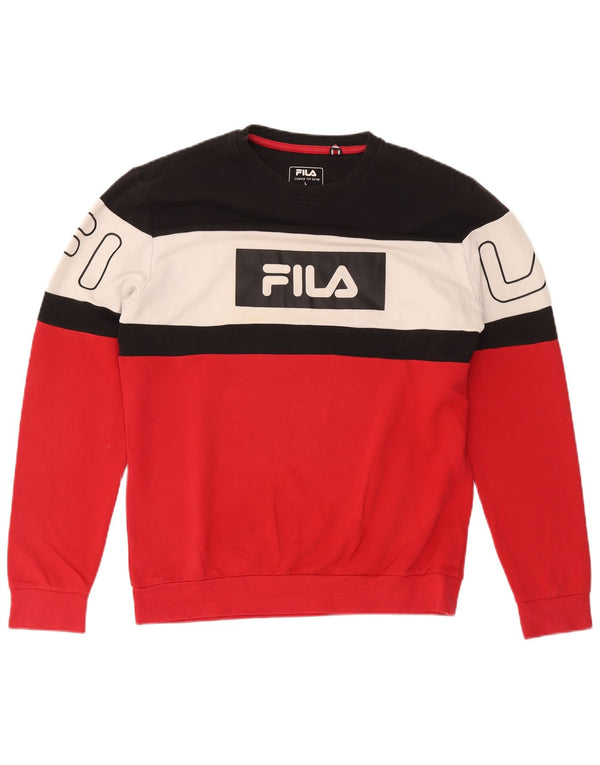 Fila Felpa grafica da uomo Maglione Large Rosso Colourblock in cotone