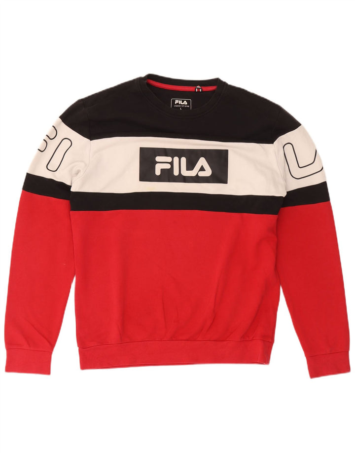 Fila Felpa grafica da uomo Maglione Large Rosso Colourblock in cotone