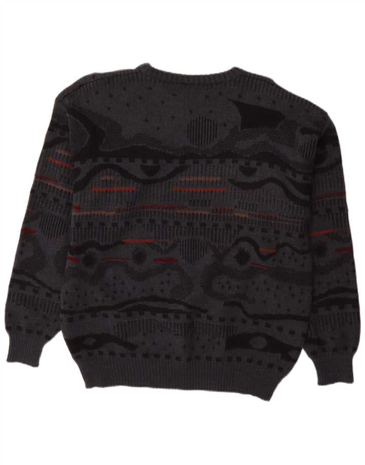 Maglione girocollo da uomo vintage IT 48 Grigio medio geometrico