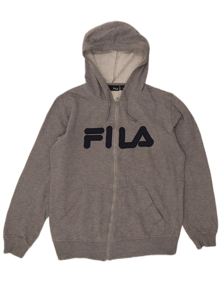 Maglione con cappuccio e zip grafica da uomo Fila piccolo in poliestere chiazzato grigio