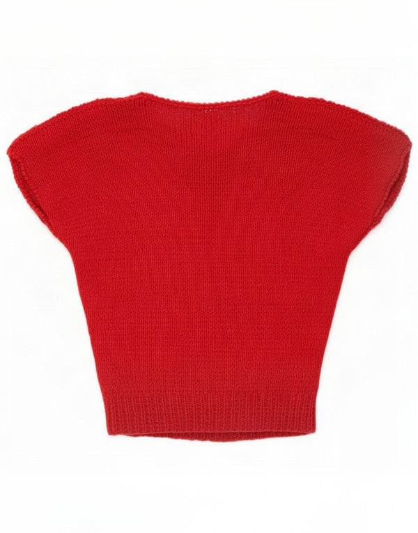 Camicetta vintage da donna in maglia pullover top UK 14 Rosso medio