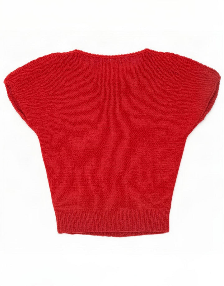 Camicetta vintage da donna in maglia pullover top UK 14 Rosso medio