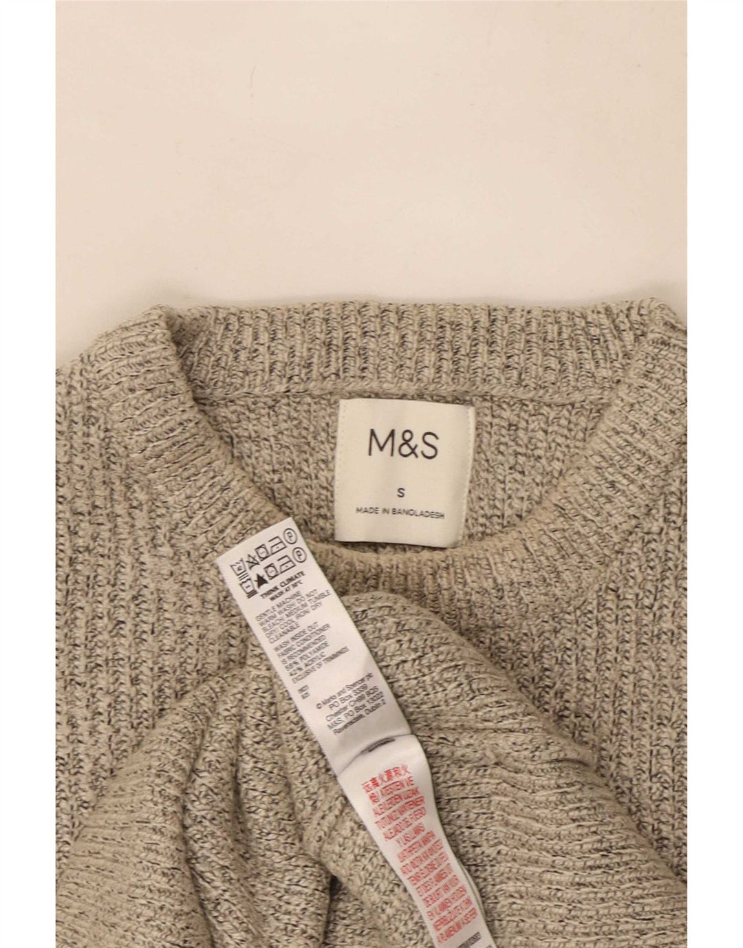 Maglione maglione girocollo da uomo Marks & Spencer piccolo poliestere screziato beige