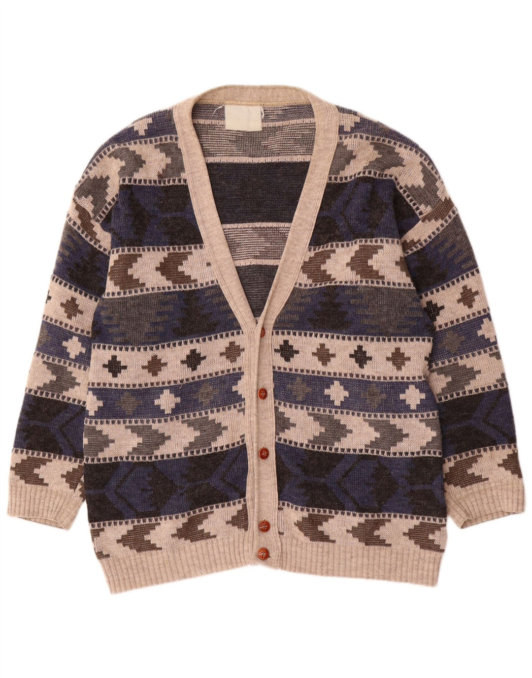 Maglione cardigan da uomo vintage grande motivo geometrico multicolore