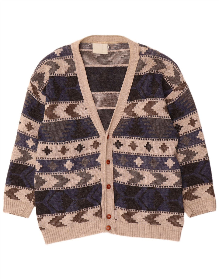 Maglione cardigan da uomo vintage grande motivo geometrico multicolore