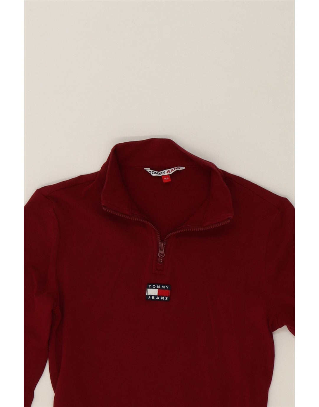 TOMMY HILFIGER Girls Zip Neck Pullover Tracksuit Top 9-10 Years XS Red Vintage Tommy Hilfiger and Second-Hand Tommy Hilfiger from Messina Hembry 