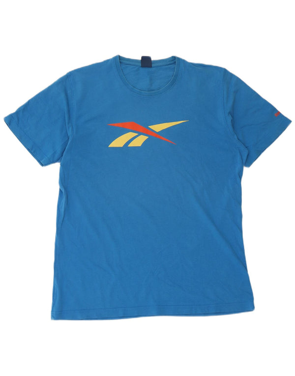 T-shirt grafica da uomo Reebok Top grande in cotone blu
