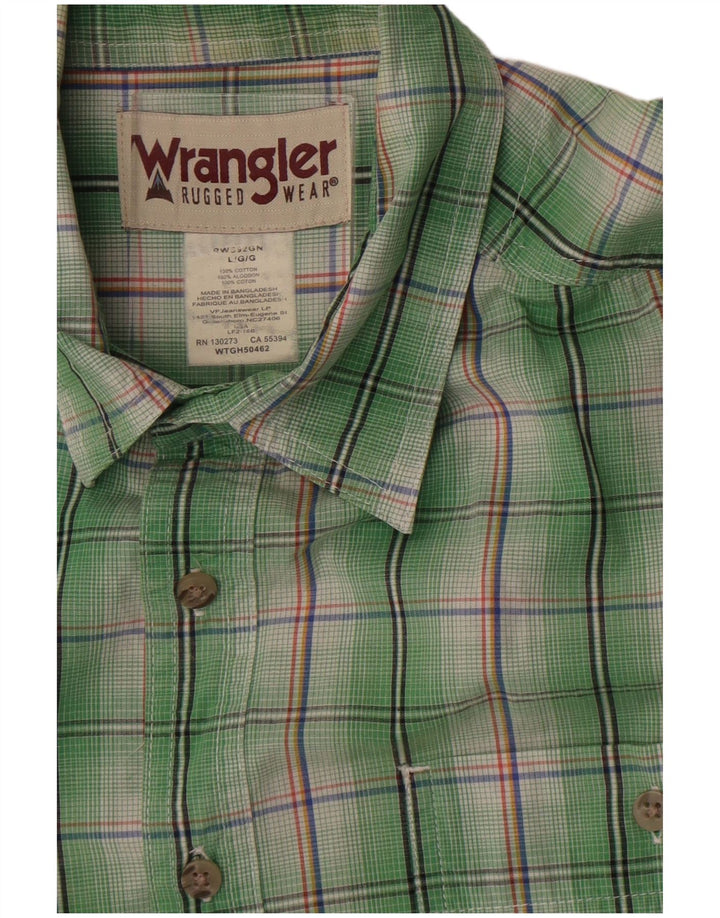 Camicia a maniche corte da uomo Wrangler in cotone a quadri verdi grandi