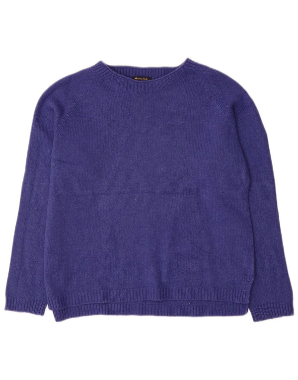 Massimo Dutti Maglione da donna con scollo a barchetta UK 16 Large in lana blu navy