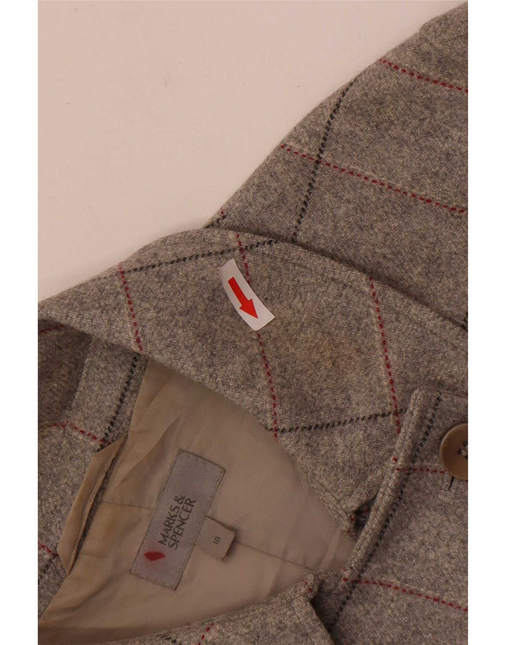 Cappotto doppiopetto da donna Marks & Spencer UK 18 XL lana vergine a quadri grigi