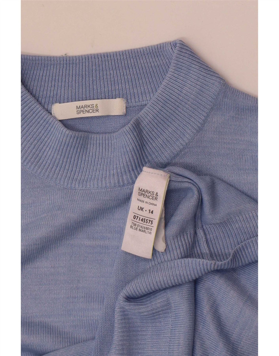 Maglione maglione a collo alto da donna Marks & Spencer UK 14 grande blu screziato