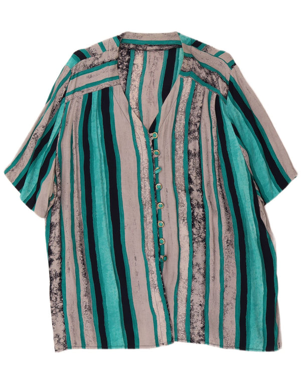 Camicetta da donna vintage a maniche corte vestibilità ampia UK 22 3XL a righe grigie