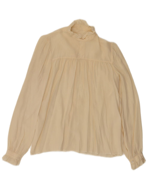 Camicetta camicia vintage da donna UK 12 medio bianco sporco
