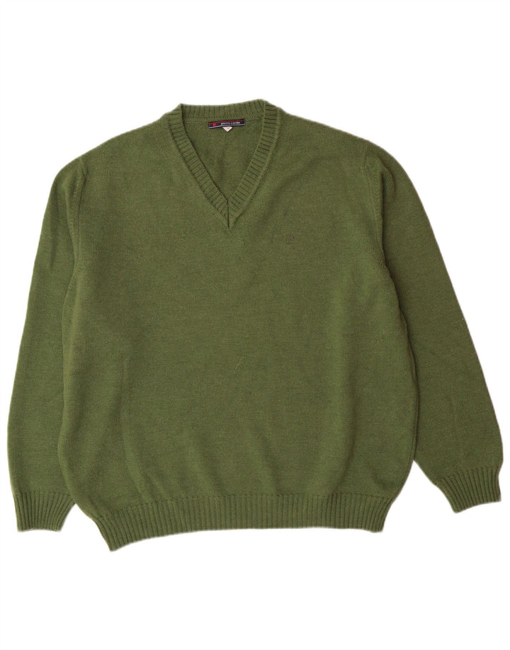 PIERRE CARDIN Maglione oversize da donna con scollo a V UK 16 Large Khaki