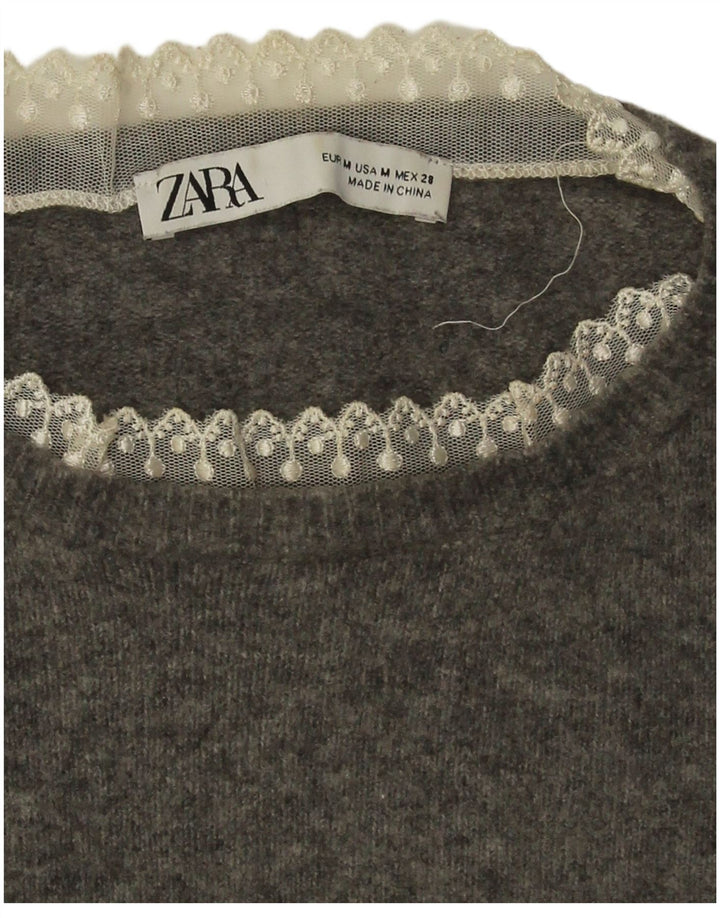 Maglione corto girocollo da donna Zara UK 14 Grigio medio