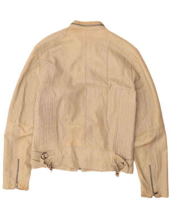 Giacca in pelle vintage da donna UK 16 grande in pelle beige