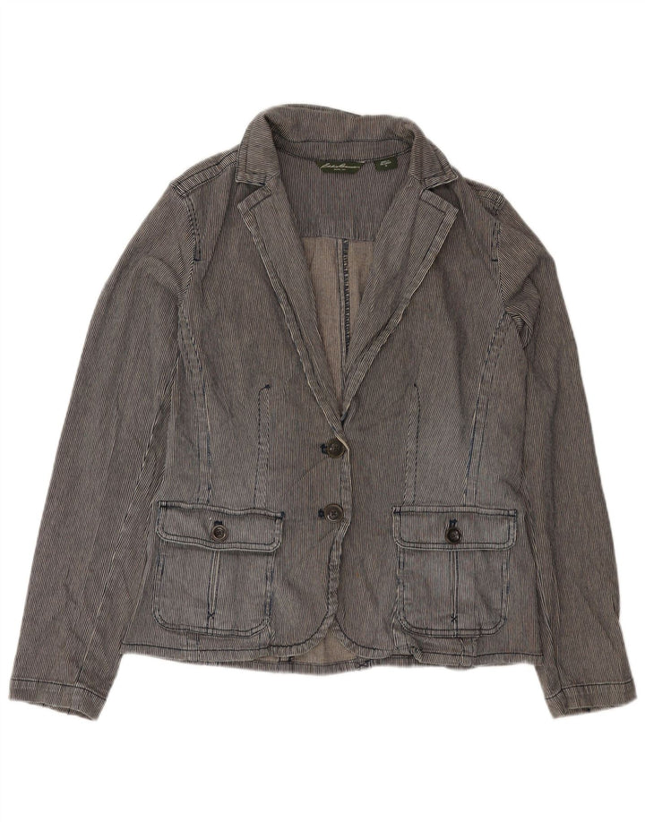 EDDIE BAUER Giacca blazer da donna a 2 bottoni UK 12 Gessato grigio medio
