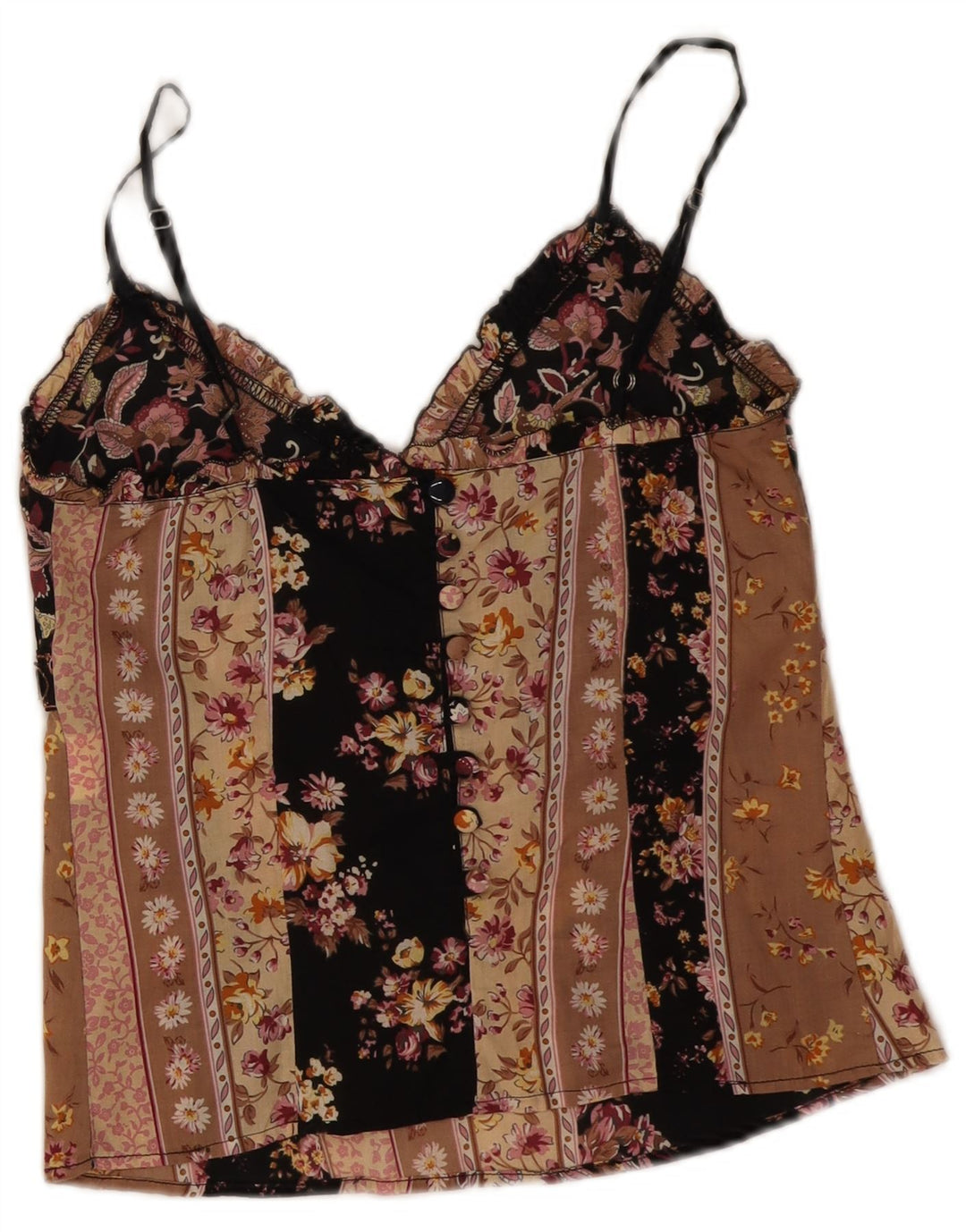 Canotta corta da donna vintage UK 8 piccola floreale nera