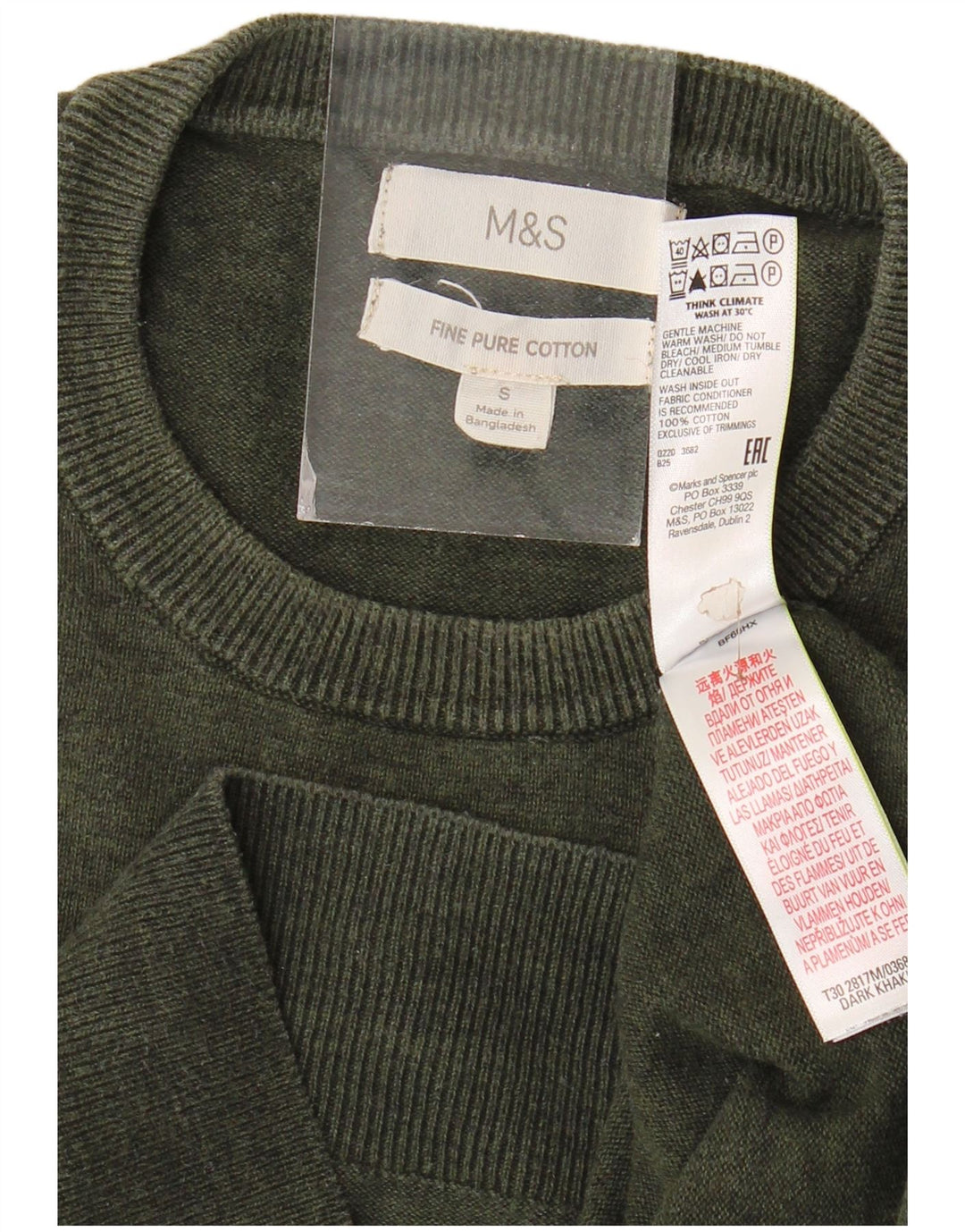 Maglione maglione girocollo da uomo Marks & Spencer piccolo cotone kaki