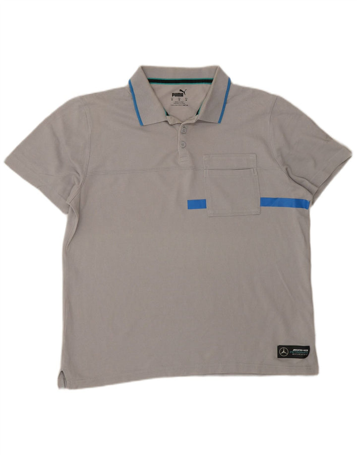 Polo da uomo Puma in cotone a righe grigio medio