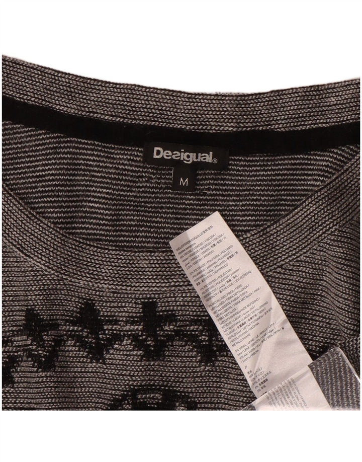 Desigual Donna Graphic Top Manica Lunga UK 14 Medio Grigio Paisley