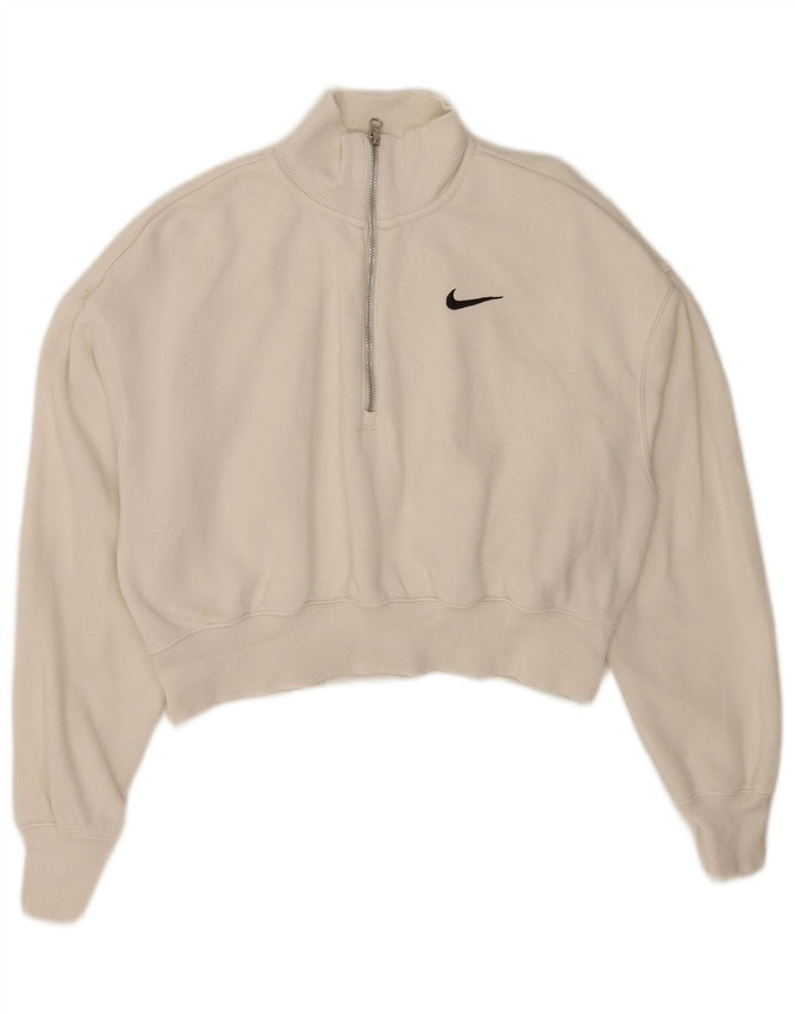 Felpa Nike da donna oversize con collo corto e zip, maglione UK 10, piccola, bianca