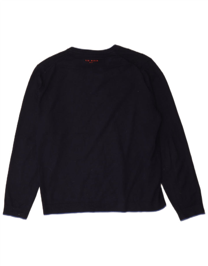 Maglione maglione con scollo a V da uomo Ted Baker taglia 4 grande blu navy