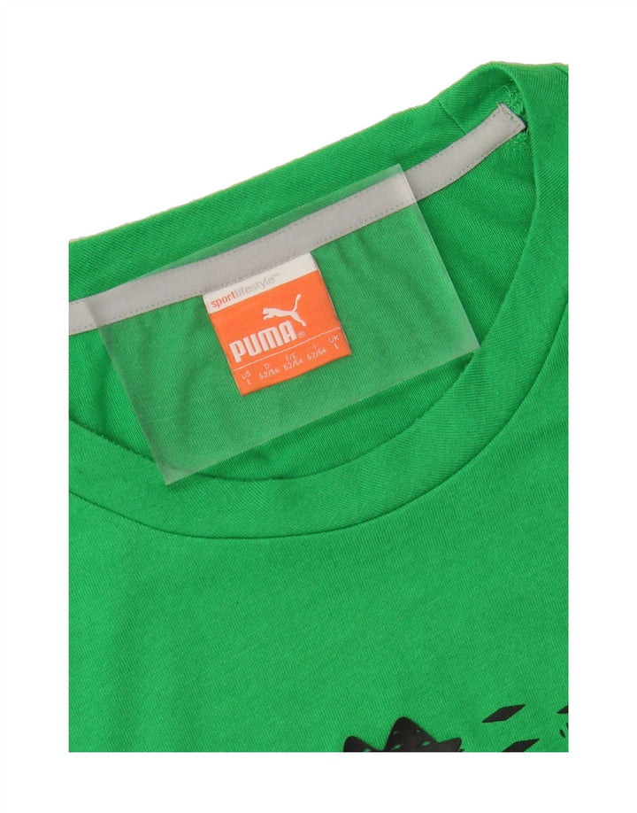 PUMA Mens Graphic T-Shirt Top Large Green Colourblock Vintage Puma and Second-Hand Puma from Messina Hembry 