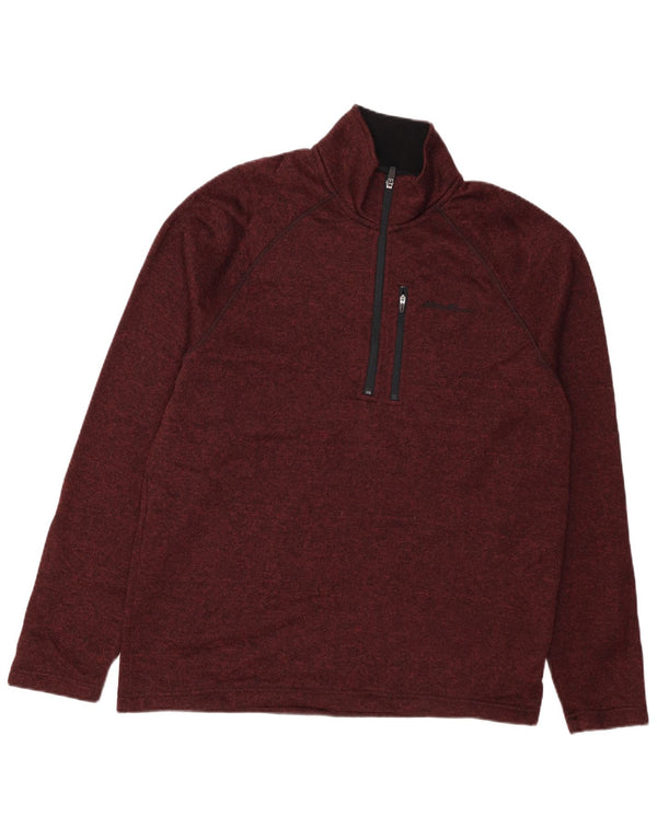 EDDIE BAUER Felpa con collo con zip da uomo Maglione grande bordeaux screziato
