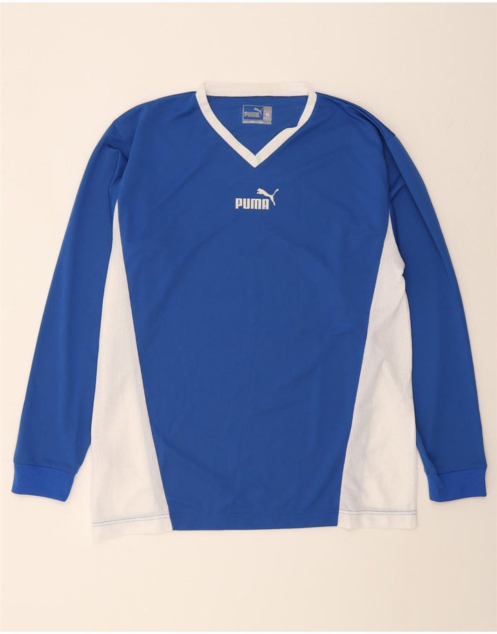 PUMA Mens Graphic Top Long Sleeve XL Blue Colourblock Polyester Vintage Puma and Second-Hand Puma from Messina Hembry 
