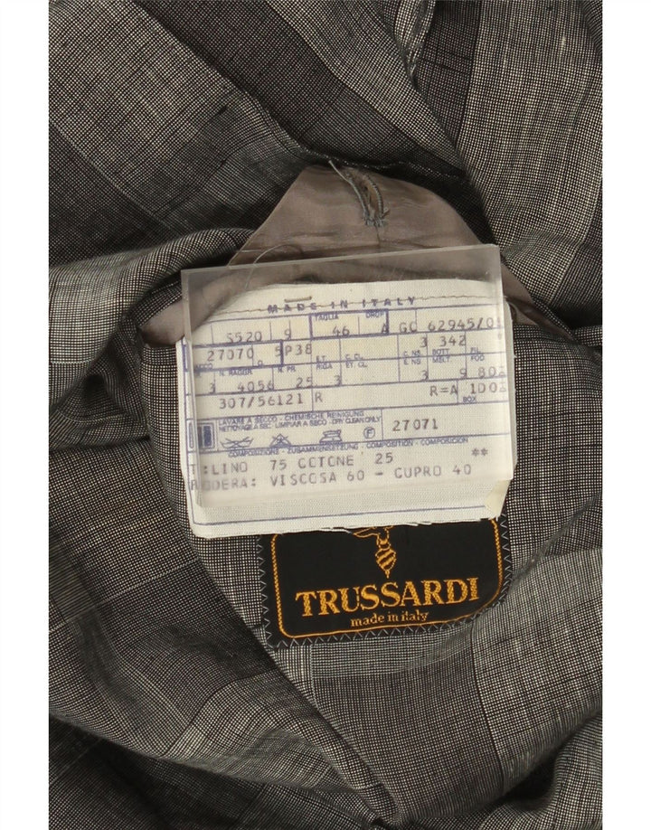 Giacca Blazer da Uomo a 2 Bottoni Trussardi IT 46 Piccolo Lino a Quadri Grigi