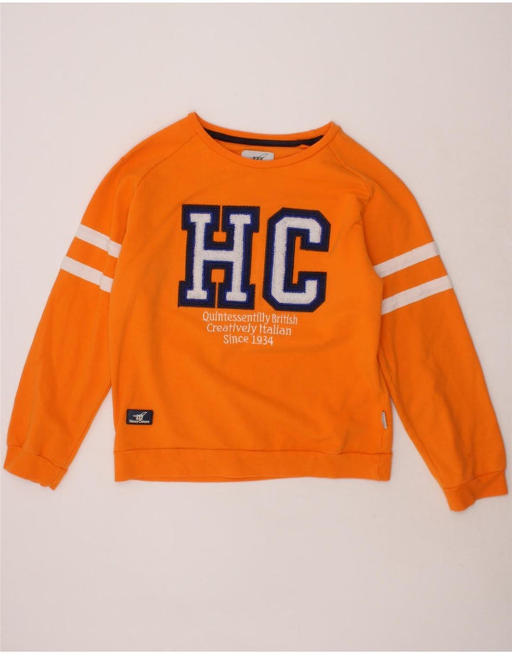 HENRY COTTONS Boys Graphic Sweatshirt Jumper 7-8 Years Orange Cotton Vintage Henry Cottons and Second-Hand Henry Cottons from Messina Hembry 