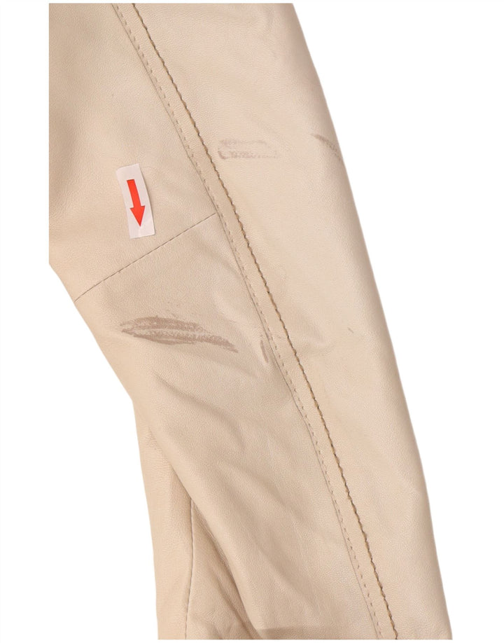 Giacca blazer in pelle corta da donna vintage UK 8 piccola beige