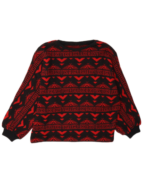 Maglione da donna vintage con scollo a barca, UK 16, grande rosso Fair Isle azteco
