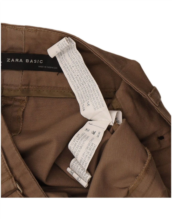 ZARA Womens Slim Cropped Trousers W26 L26 Brown Cotton