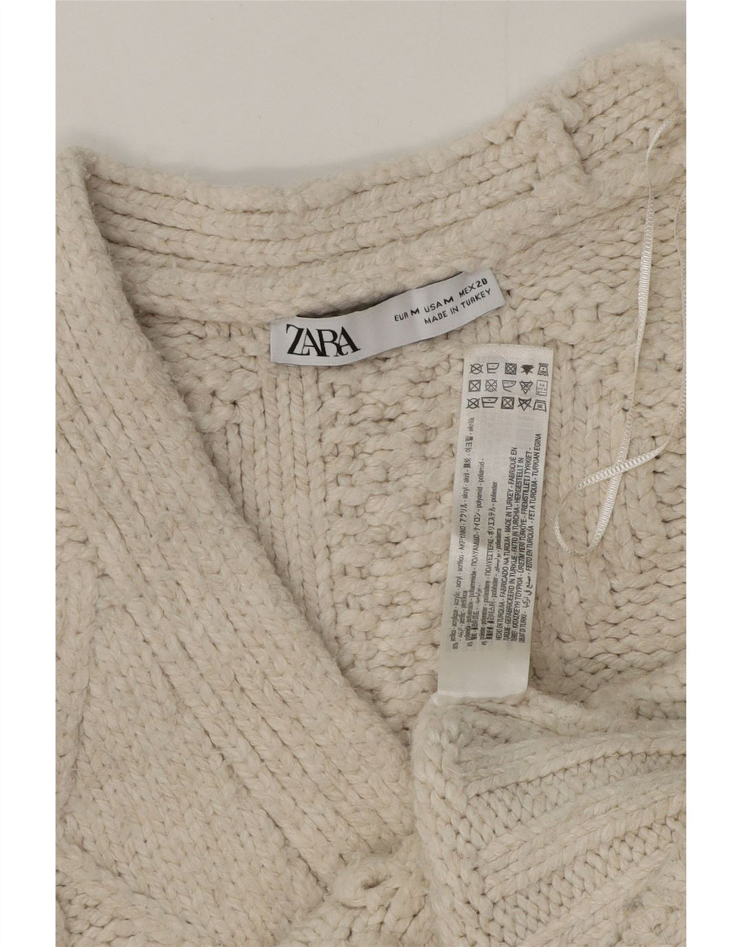 Maglione cardigan oversize corto da donna Zara UK 14 acrilico bianco medio