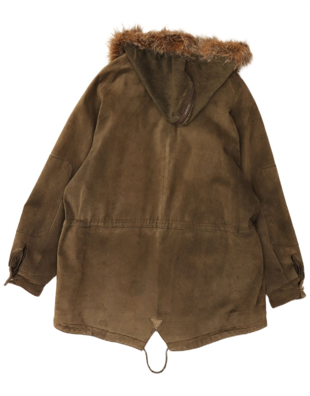 Giacca parka vintage da donna oversize in pelle scamosciata con cappuccio UK 14 grande color kaki