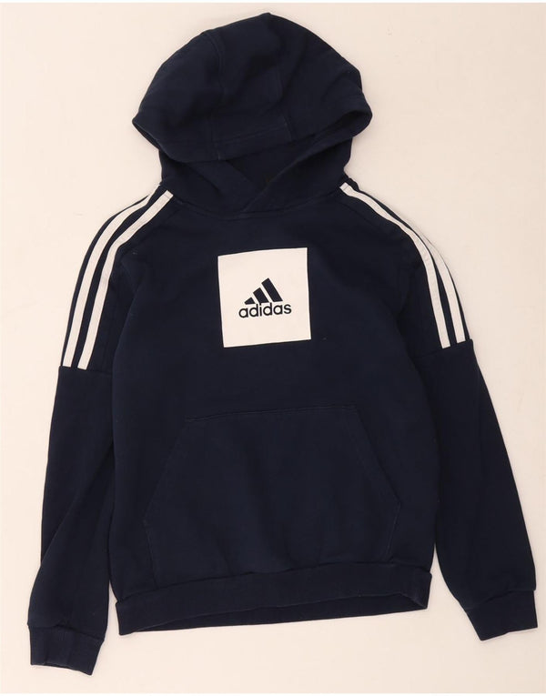 Felpa con cappuccio grafica Adidas da ragazzo 11-12 anni in cotone blu navy