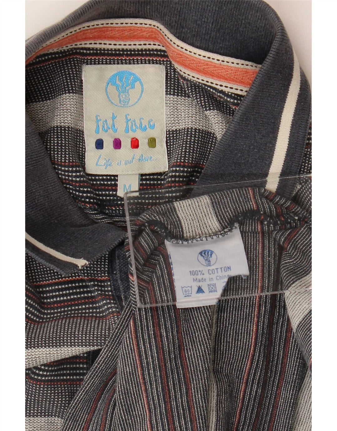 Polo da uomo Fat Face in cotone a righe grigio medio